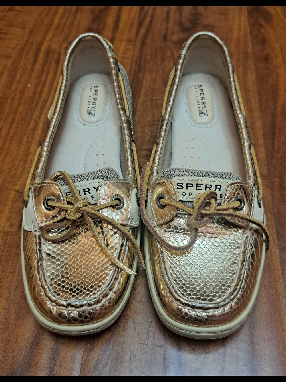 Sperry Angelfish Top Sider Metallic Gold Snake-Embossed Leather Boat Shoes Flats